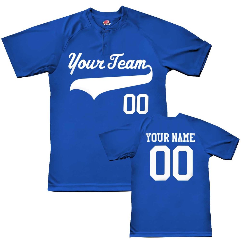 Custom Baseball Jersey 2 Button Solid Color with Logo| Royal | Youth XL