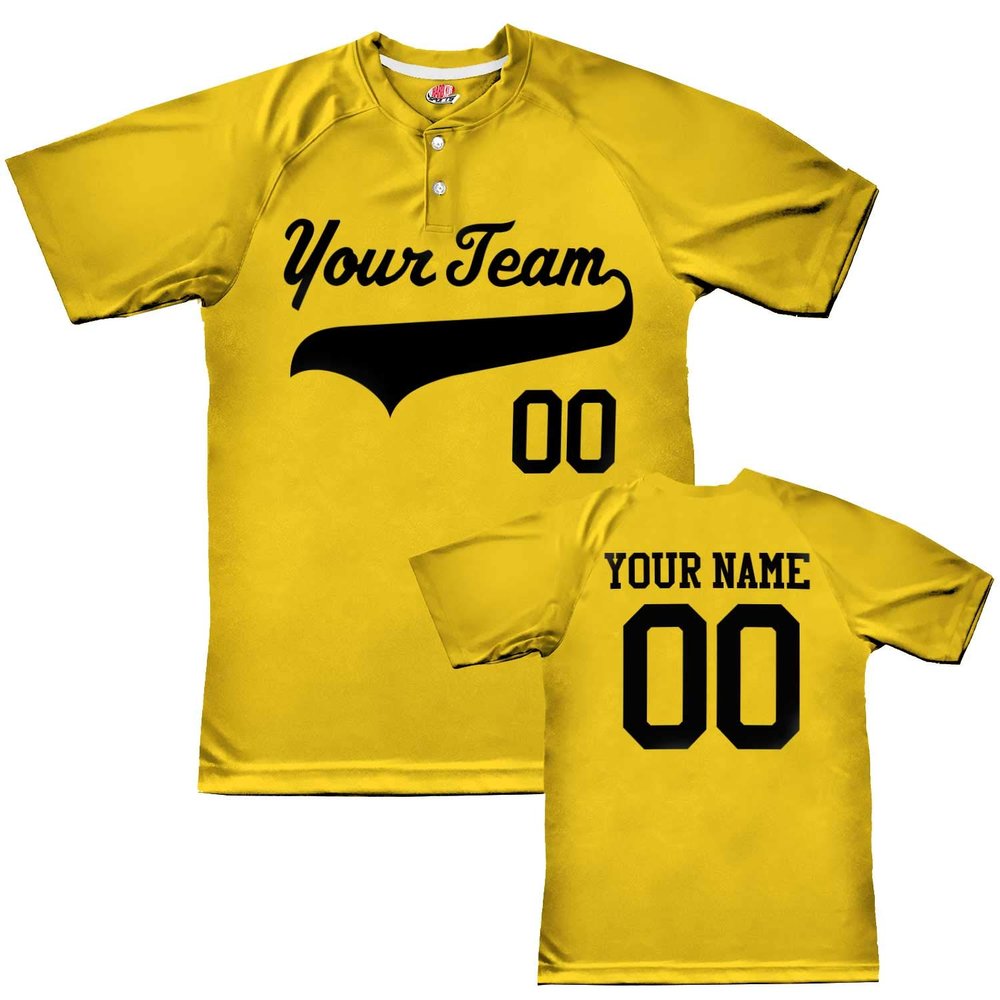 Custom Baseball Jersey 2 Button Solid Color with Logo| Gold | Youth Small