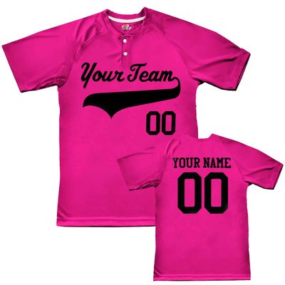 Custom Baseball Jersey 2 Button Solid Color with Logo| Fuschia | Youth Large