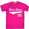 Custom Baseball Jersey 2 Button Solid Color with Logo| Fuschia | Youth Large view 2