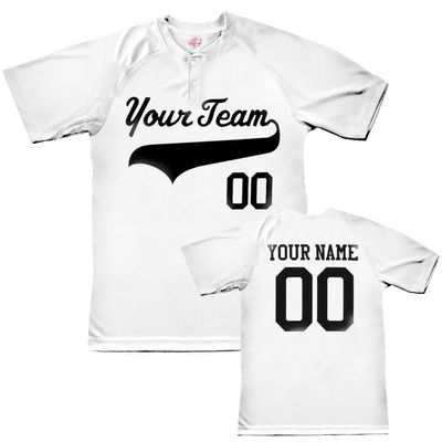 Custom Baseball Jersey 2 Button Solid Color with Logo| White | Youth Large