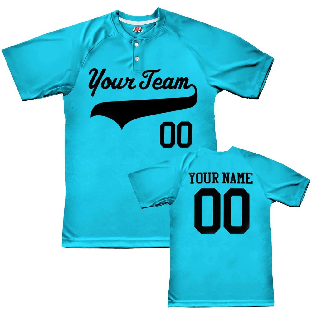 Custom Baseball Jersey 2 Button Solid Color with Logo| Neon Blue | Youth Small