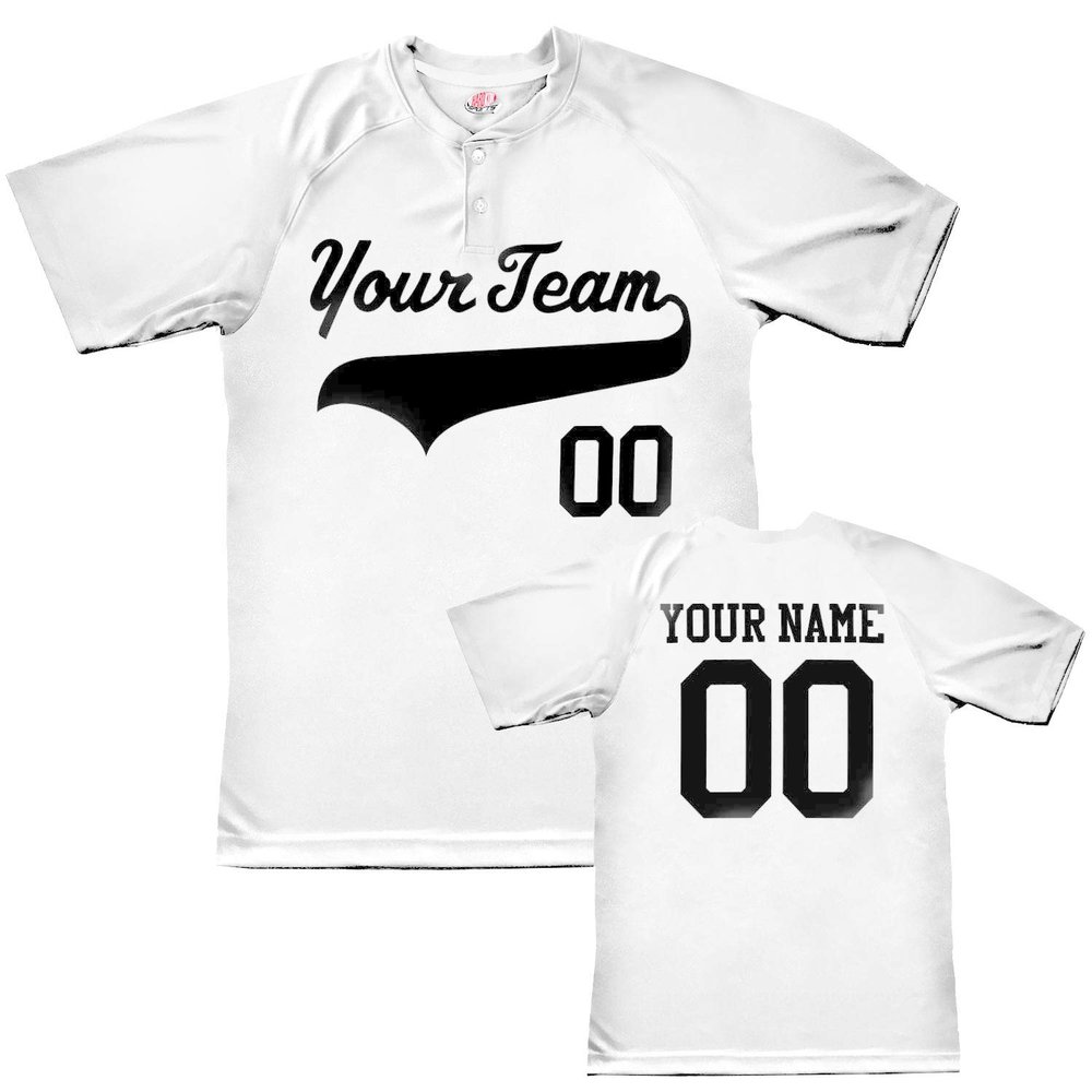 Custom Baseball Jersey 2 Button Solid Color with Logo| White | Youth XL