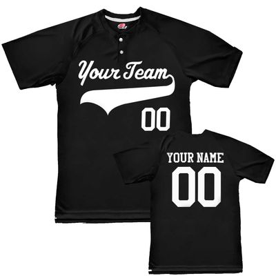 Custom Baseball Jersey 2 Button Solid Color with Logo| Black | Youth Small