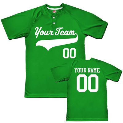 Custom Baseball Jersey 2 Button Solid Color with Logo| Kelly Green | Youth Med