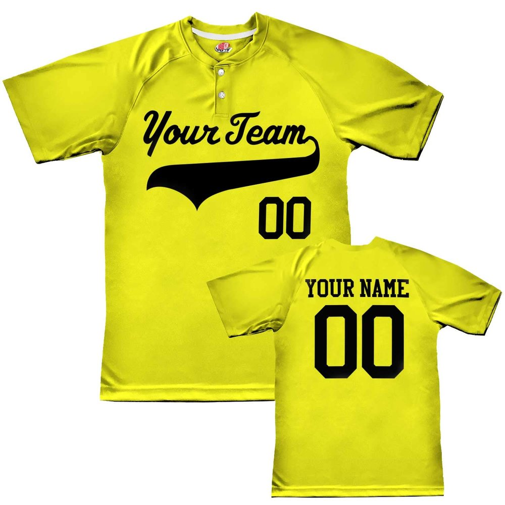 Custom Baseball Jersey 2 Button Solid Color with Logo| Optic Yellow | Youth Med