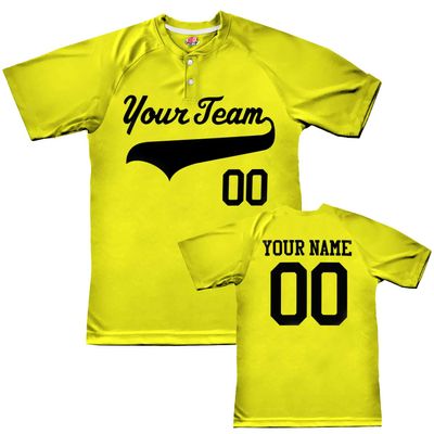 Custom Baseball Jersey 2 Button Solid Color with Logo| Optic Yellow | Youth Lar