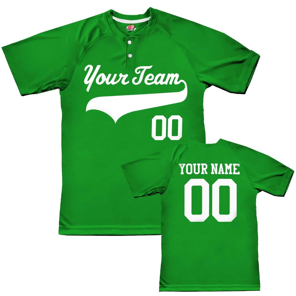 Custom Baseball Jersey 2 Button Solid Color with Logo| Kelly Green | Youth Sm