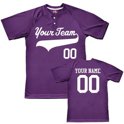 Custom Baseball Jersey 2 Button Solid Color with Logo| Purple | Youth Large