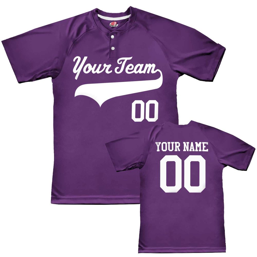 Custom Baseball Jersey 2 Button Solid Color with Logo| Purple | Youth Large