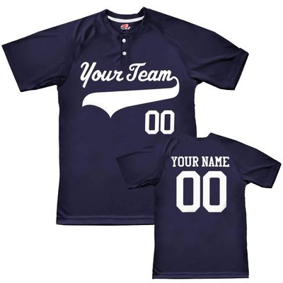 Custom Baseball Jersey 2 Button Solid Color with Logo| Navy | Youth Med