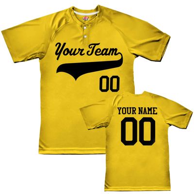Custom Baseball Jersey 2 Button Solid Color with Logo| Gold | Youth Large