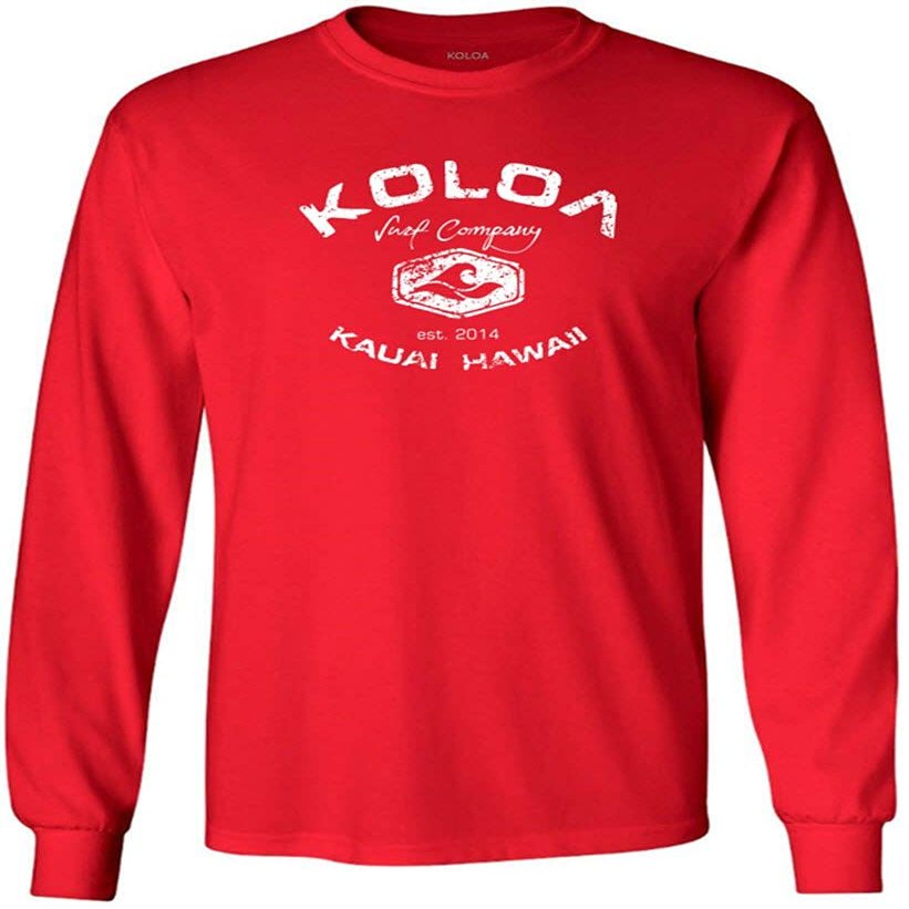 Joe's USA Koloa Surf Vintage Logo Heavy Cotton Long Sleeve T-Shirt-2XL-Red/white