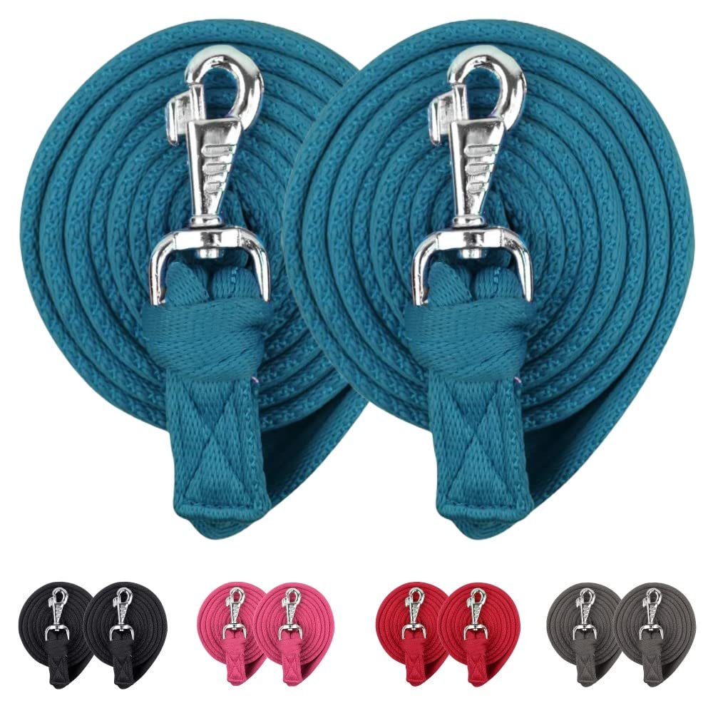 Derby Originals Pair of 10' Flat Soft Grip Cotton Lead Ropes with Removable Snap for Horses and Livestock