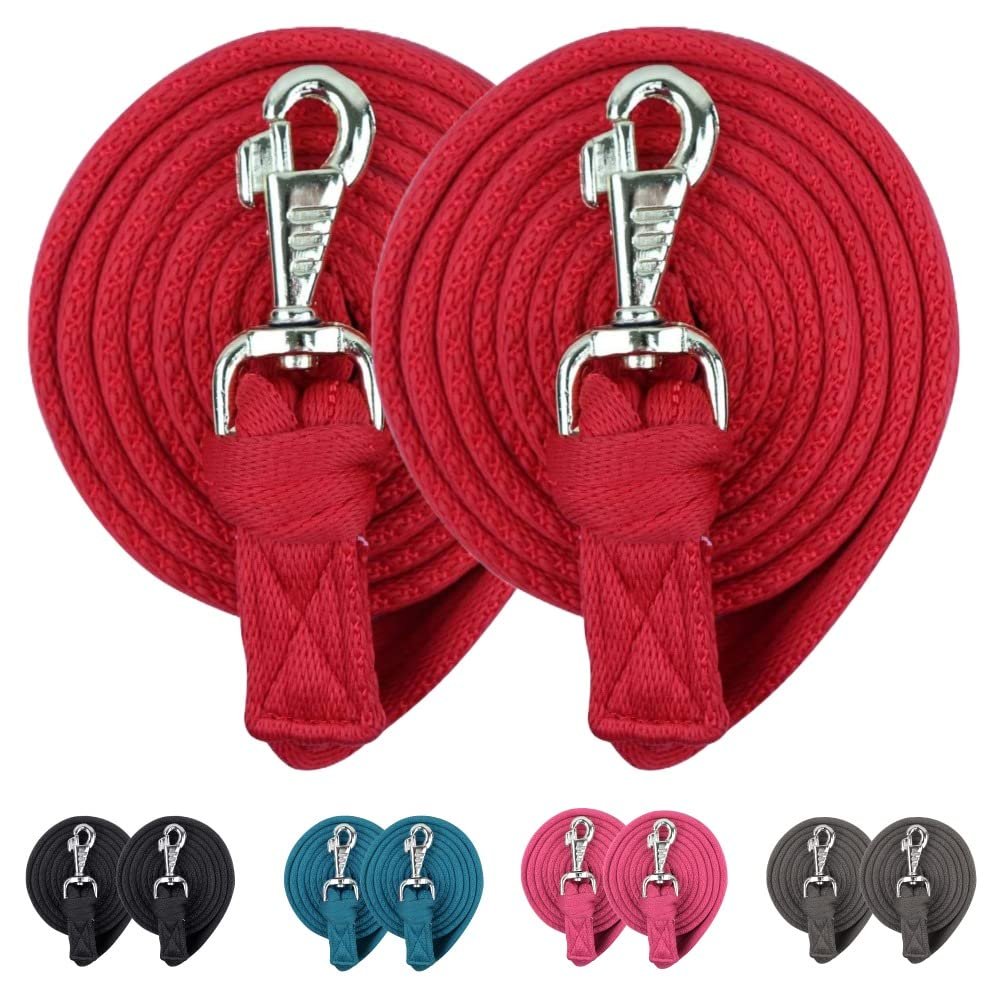 Derby Originals Pair of 10' Flat Soft Grip Cotton Lead Ropes with Removable Snap for Horses and Livestock