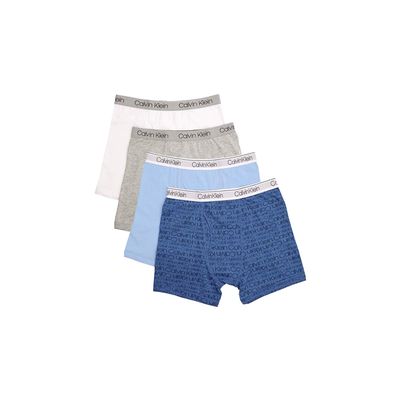 Calvin Klein Kids Boys' Modern Cotton Boxer Brief Underwear 4-Pack, Blue/Grey/White, Small