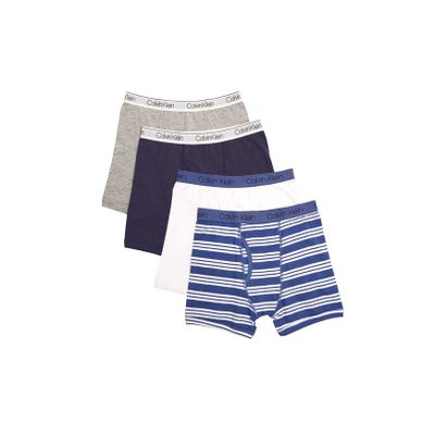 Calvin Klein Kids Boys' Modern Cotton Boxer Brief Underwear 4-Pack, White Blue Stripe, Large