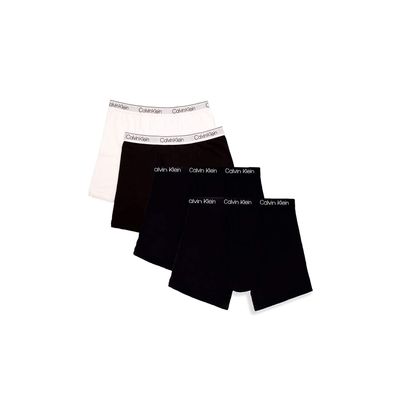 Calvin Klein Kids Boys' Modern Cotton Boxer Brief Underwear 4-Pack, Black White Basics, X-Small