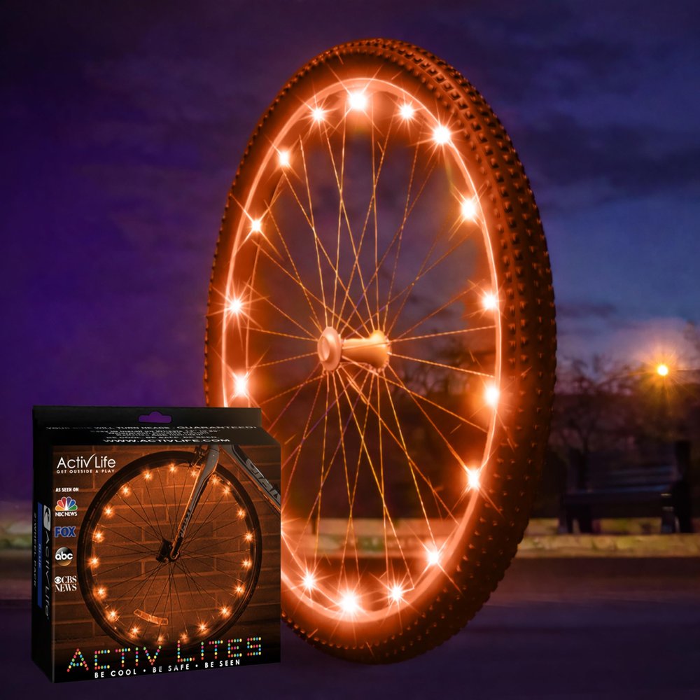 Activ Life LED Bike Wheel Lights with Batteries Included, Get 100% Brighter and Visible from All Angles for Ultimate Safety & Style (1 Tire Pack, Orange)