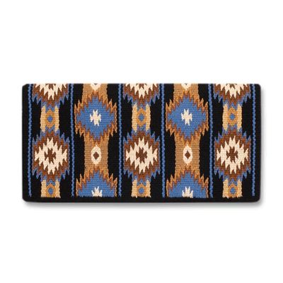 Mayatex 1463-9 Two X Two 38inx34in New Zealand Wool Saddle Blanket Navy, Tan, Blue 38 x 34