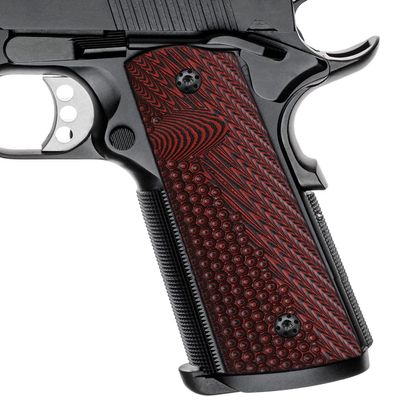 Cool Hand 1911 G10 Grips, Full Size (Government/Commander), Free Screws Included, Magwell Cut, Mag Release, Ambi Safety Cut, New Generation OPS Texture (Cherry)