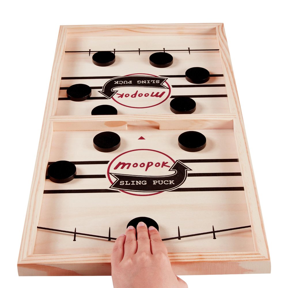 moopok Fast Sling Puck Game - Fast Action Super Foosball Table Desktop Battle Slingshot Wooden Air Hockey Board Game -Guaranteed Fun for Family Game Night or Friends Party