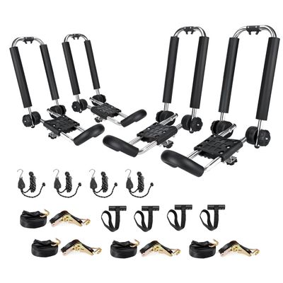 AA-Racks Kayak Roof Rack for 2 Kayaks Foldable Stainless Steel J-Bar Rack Roof Top Mount with Tie Down Straps & Anchor Straps, Folding Carrier for Your Canoe, SUP and Kayaks on SUV Car Truck