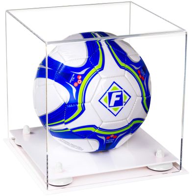 Better Display Cases Acrylic Display Case for Collectibles, Full Size Soccer Ball Display Case,White Risers & White Base, Handcrafted Showcase Box.DIM;9.75" L x 9.75" W x 9.75" H. (B02)
