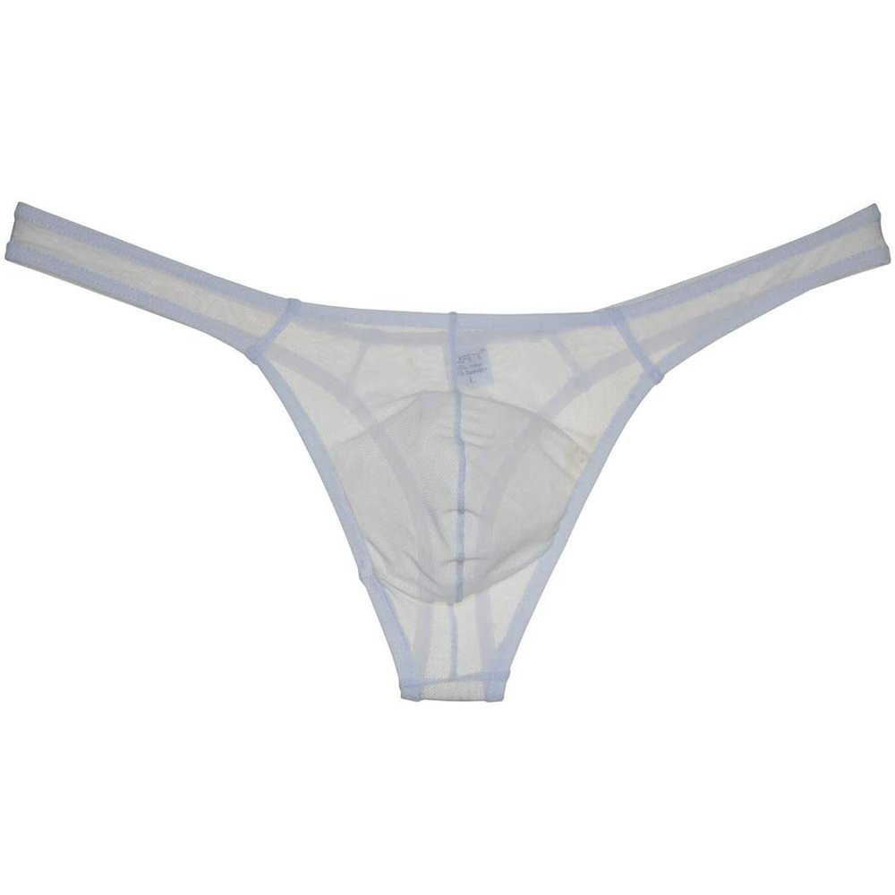 Jaxu Men's See-through Mesh T-back Breathable Bikini Underwear Sexy Pouch Thong White L