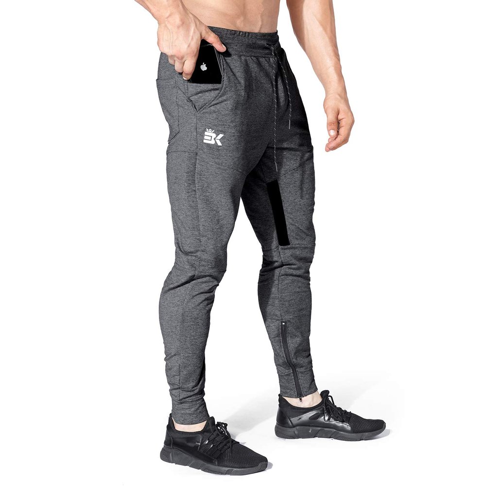 BROKIG Mens Thigh Mesh Gym Jogger Pants, Men's Casual Slim Fit Workout Bodybuilding Sweatpants with Zipper Pocket (Dark Gray, Large)