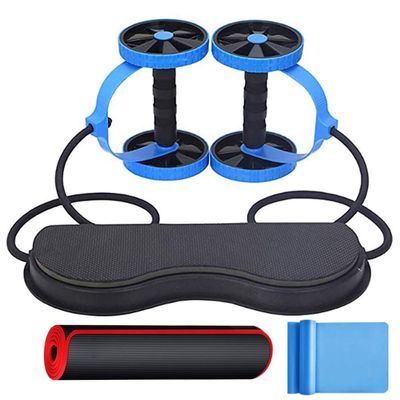 Ab Roller Wheel AGYH Multifunctional with Professional Yoga Mat and Yoga Belt, Suitable for Home Exercise Fitness Equipment to Prevent Injury, 2 Colors (Color : Blue)