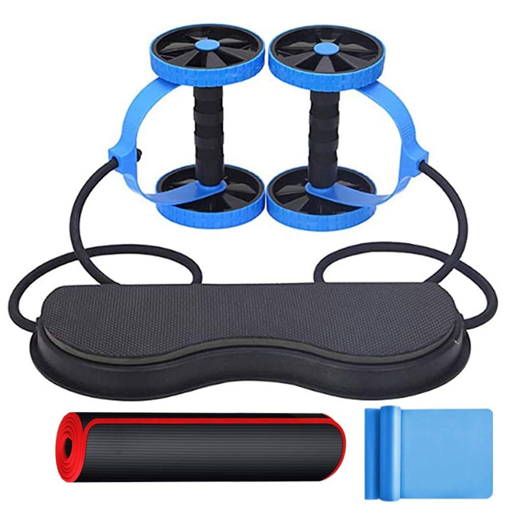 Ab Roller Wheel AGYH Multifunctional with Professional Yoga Mat and Yoga Belt, Suitable for Home Exercise Fitness Equipment to Prevent Injury, 2 Colors (Color : Blue)