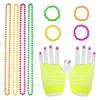 80s Women Costume Accessories Set Acrylic Neon Bead Necklace Bracelet Colorful Fingerless Short Fishnet Gloves for 80's Party view 1
