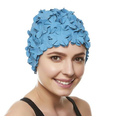 Latex Swim Cap - Women Stylish Swimming Cap Great for Ladies, Perfect to Keep Hair Dry - Suitable for Long Hair - Floral Petal Vintage Style - Royal Blue