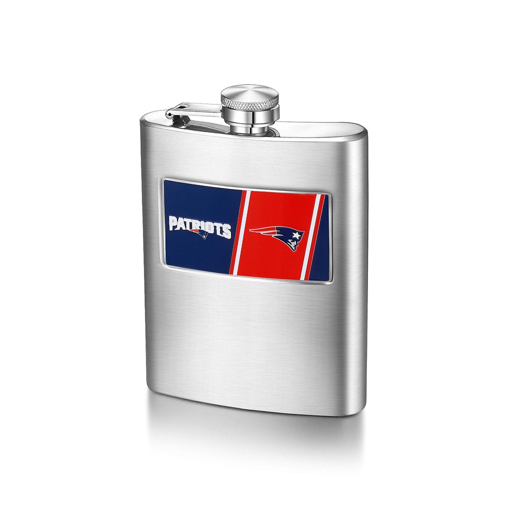 NFL New England Patriots 8-Ounce Matte Finished Stainless Steel Hip Flask with Rectangular Team Emblem and Funnel