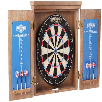 American Legend Charleston Solid Wood Bristle Dartboard Cabinet Set - Includes 18 dartboard and 6 steel tip darts