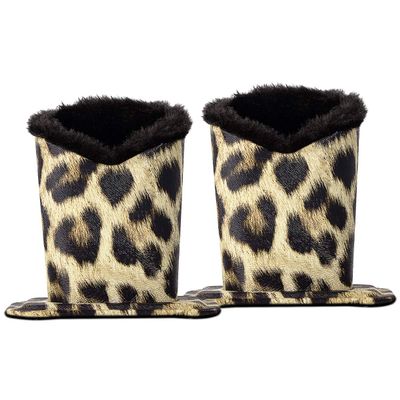 Aatacas Pack of 2 Plush Lined Eyeglasses Holder Stand Protective Glasses Case For Desks Or Nightstands (2 Pcs Yellow Leopard)