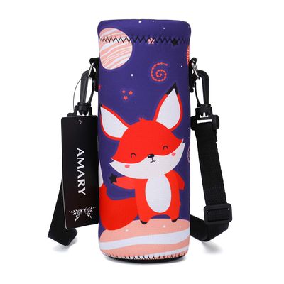 AMARY 500ML Neoprene Water Bottle Carrier Bag with Adjustable Shoulder Strap,Insulated Water Bottle Cover for Stainless Steel/Glass/Plastic Bottles 16.9OZ (Fox)
