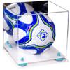 Better Display Cases Acrylic Display Case for Collectibles, Full Size Soccer Ball Display Case,Blue Risers & White Base, Handcrafted Showcase Box.DIM;9.75" L x 9.75" W x 9.75" H.(B02) view 1