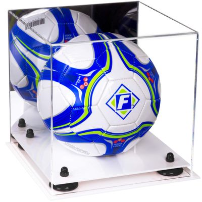 Better Display Cases Acrylic Display Case for Collectibles, Full Size Soccer Ball Display Case,Black Risers & White Base, Handcrafted Showcase Box.DIM;9.75" L x 9.75" W x 9.75" H. (B02)