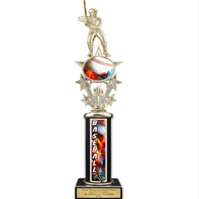 TrophyDeals 16" Flame Baseball Black Matte Column Trophy, Custom Baseball Trophies with Personalized Engraving - WB111CBK-BSFL
