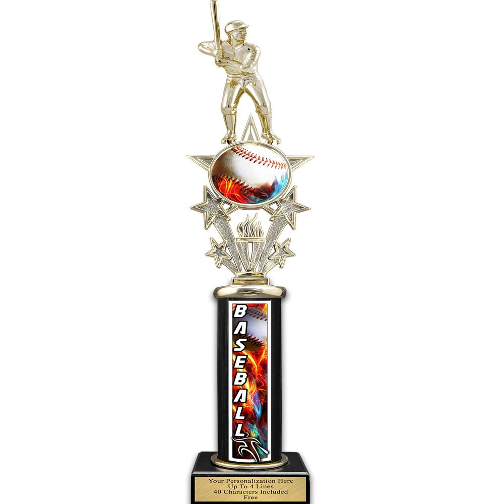 TrophyDeals 16" Flame Baseball Black Matte Column Trophy, Custom Baseball Trophies with Personalized Engraving - WB111CBK-BSFL