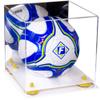 Better Display Cases Acrylic Display Case for Collectibles, Full Size Soccer Ball Display Case,Yellow Risers & White Base, Handcrafted Showcase Box.DIM;9.75" L x 9.75" W x 9.75" H. (B02) view 1