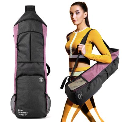 Yoga Mat Bag Carrier & Yoga Mat Backpack Stay Organized On-the-Go! Large Pockets, Bottle Holders & Switchable Strap, Fits 0.5" x 26" Mats for Yoga, Gym