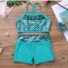 Hularka Kids Girls 2PCS Tankini Ballet Dance Gymnastics Leotard Criss Cross Back Mermaid Scales Printed Top with Bottoms Lake Blue 10 view 3