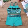 Hularka Kids Girls 2PCS Tankini Ballet Dance Gymnastics Leotard Criss Cross Back Mermaid Scales Printed Top with Bottoms Lake Blue 10 view 4