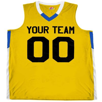 Custom Basketball Jersey V-Neck 2 Color Trim Gold and Black Adult 2X-Large