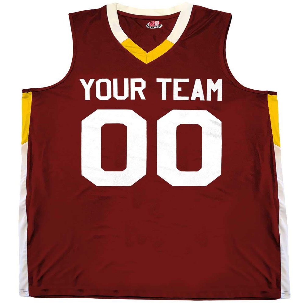 Custom Basketball Jersey V-Neck 2 Color Trim Maroon and Gold Adult 2X-Large