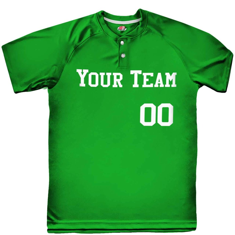 HARDKOR SPORTS 2 Button Solid Color Basic Team Name Baseball Jersey| Kelly Green | Adult Med