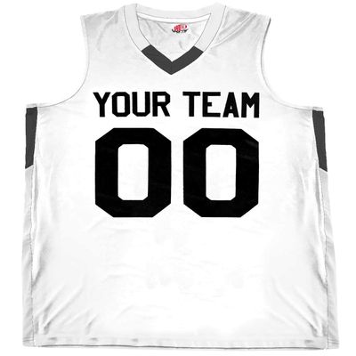 Custom Basketball Jersey V-Neck 2 Color Trim White and Black Adult X-Large